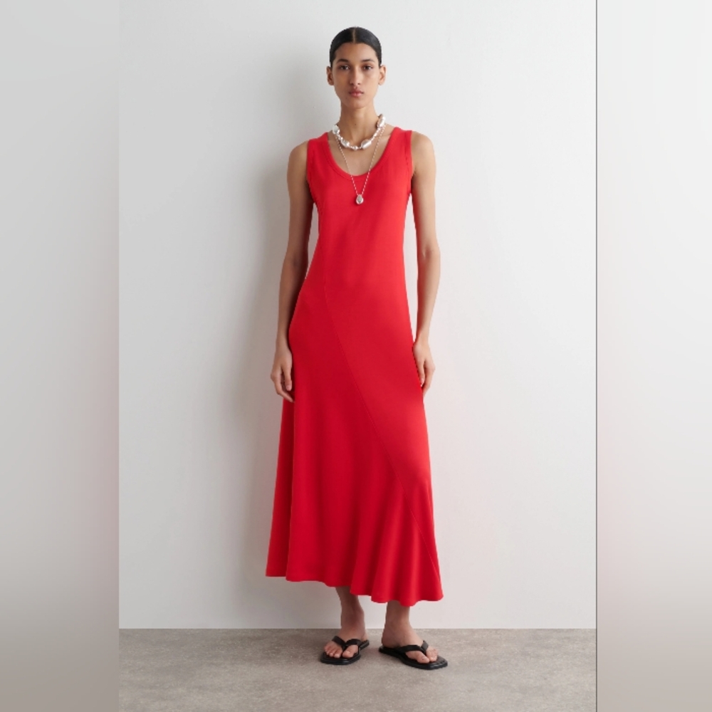 New COS Red Asymmetric Jersey Midi Dress XS